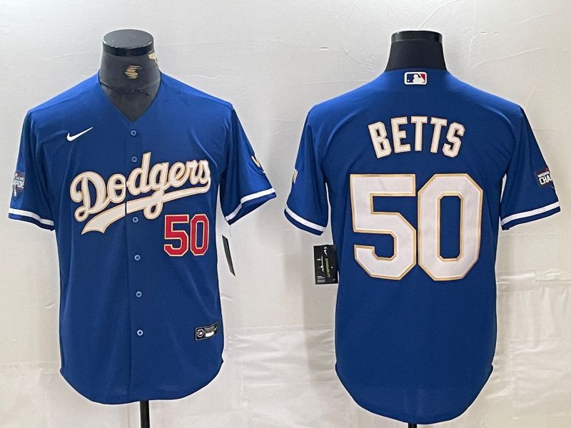 Men Los Angeles Dodgers #50 Betts Blue Gold Nike Game MLB Jersey style 1->los angeles dodgers->MLB Jersey